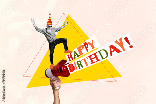 Photography Composite trend artwork sketch image photo collage of aged senior man stand on h