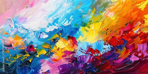 Painting on canvas with loose  multi-colored strokes