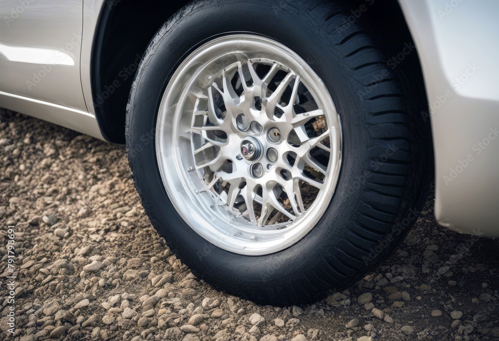 'tire flat defect deflated wheel tyre three-dimensional illustration car closeup damage nail puncture transport white background'