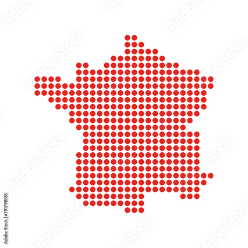 シンプルでおしゃれなフランスの形の地図 - 赤い丸のデフォルメしたシルエットのマップ