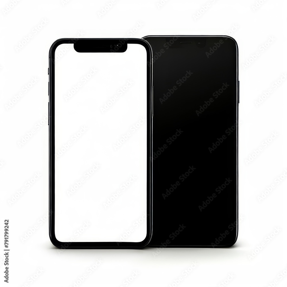Black smartphone with blank screen isolated on white background. AI generated Black smartphone with blank screen isolated on white background. AI generated