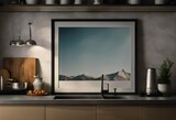 close-up kitchen American render interior poster frame 3d Mock style