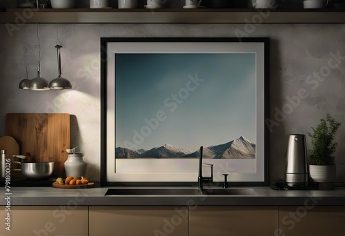 close-up kitchen American render interior poster frame 3d Mock style