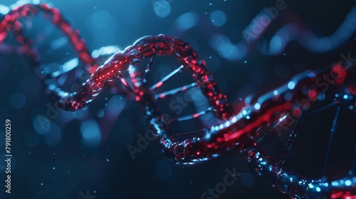 An illustration of three pairs of red DNA chains arranged diagonally against a dark blue background. Science concept in 3D. photo