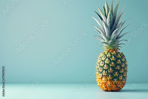 Generative AI : Whole pineapple on a bright blue background