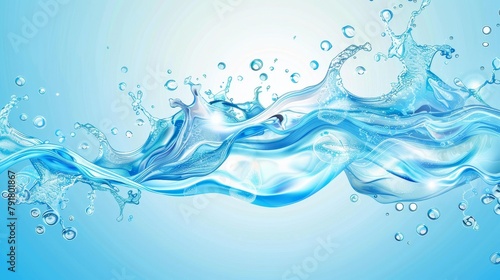 Waves of water flowing in a realistic way. Modern illustration showing a real splash of water. Flow of pure liquid drinks.
