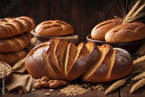 'assortment baked bread wheat baker bakery bake seed baguette food eating cereal french meal warm bun dough diet breakfast traditional dinner tasty healthy pastry loaf fresh' photo