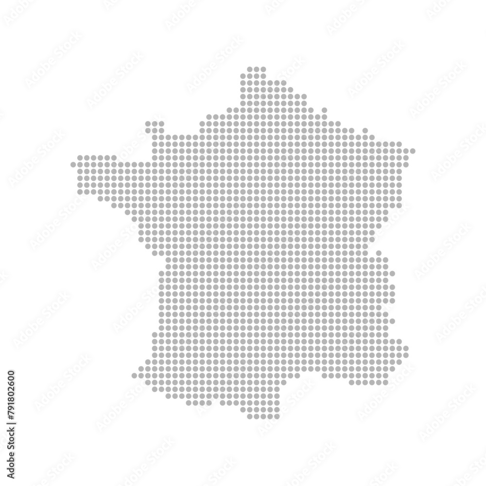 シンプルでおしゃれなフランスの形の地図 - グレーの丸のデフォルメしたシルエットのマップ
