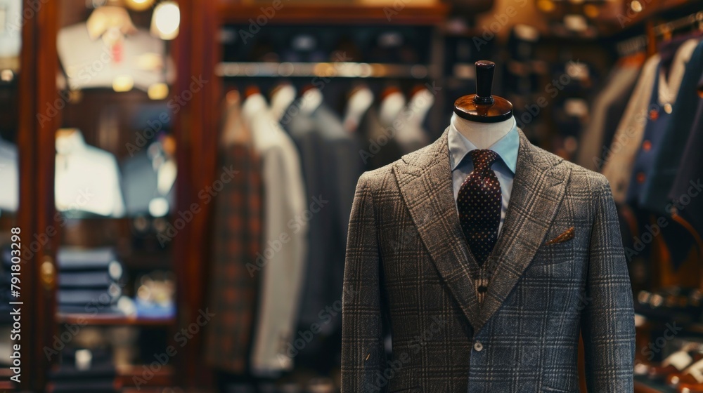 elegant black men's suit hanging in a tailoring store with blurred background in high resolution elegant black men's suit hanging in a tailoring store with blurred background in high resolution