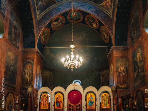 19th century orthodox frescoes inside the Mama Daviti church (also called Mtatsminda Pantheon) in Tbilisi, Georgia photo