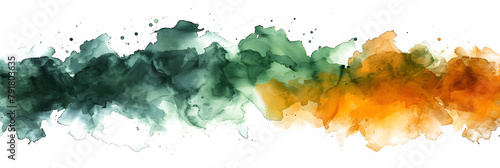 Green and yellow blended watercolor splash on transparent background. photo