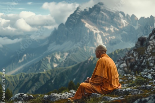 Monk Meditating Outdoors