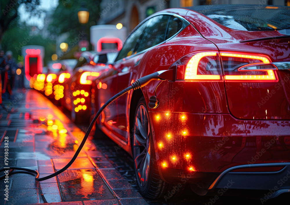 Electric cars charging on the street