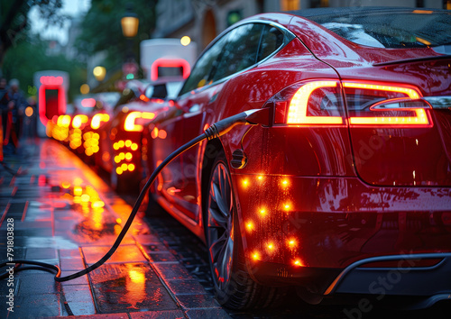 Electric cars charging on the street © Vadim
