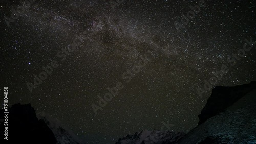 Backgrounds night sky with rotate stars and milky way at langtang route track himalayan moutains from nepal. photo