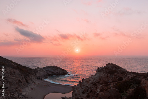 Fototapeta Naklejka Na Ścianę i Meble -  Beautiful Nas beach with Chalares river bed at sunset, Ikaria, Greece