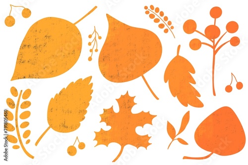 Autumn orange leaf silhouettes set isolated on white background