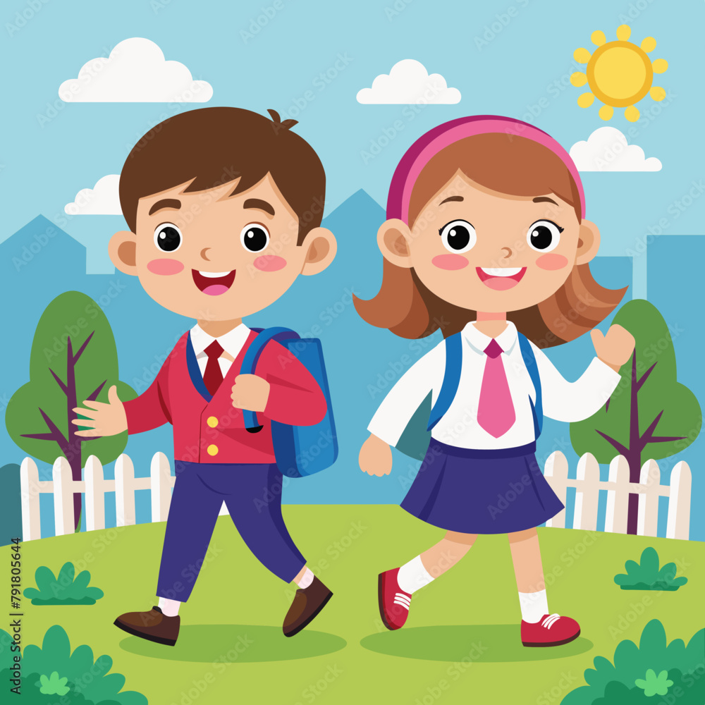 vector-illustration-of-two-kids-in-school-uniform vector-illustration-of-two-kids-in-school-uniform