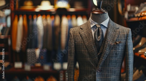 beautiful and elegant suit of a man on a mannequin in a tailor shop
