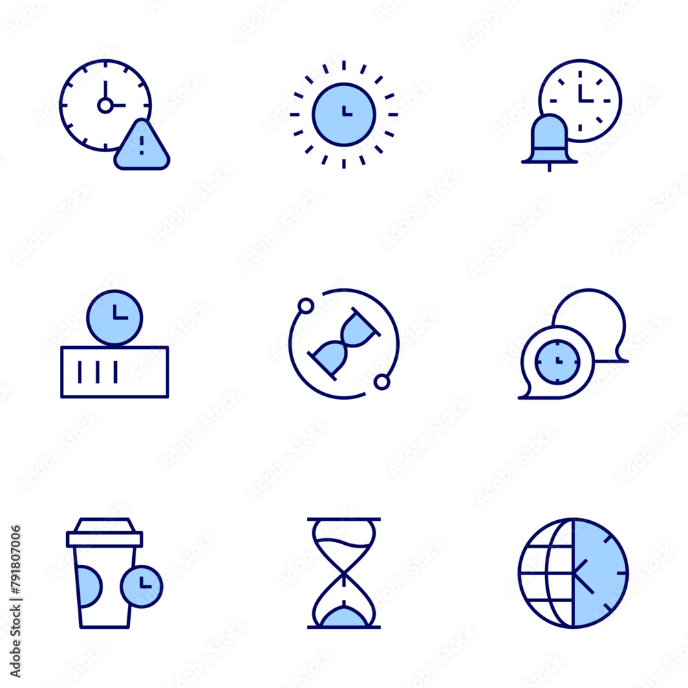 Time icon set. Duo tone icon collection. Editable stroke, hourglass ...