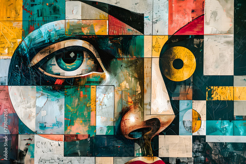 Fototapeta Naklejka Na Ścianę i Meble -  Portrait contemporain, visage abstrait