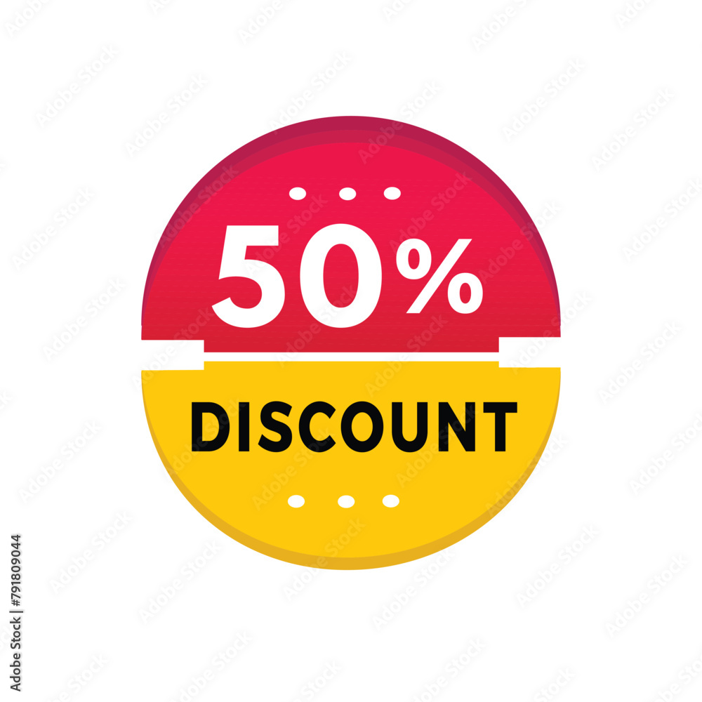 50 percent discount sticker icon modern style. Banner design for business, advertising, promotion. Vector label design.
50 percent discount sticker icon modern style. Banner design for business, advertising, promotion. Vector label design.
