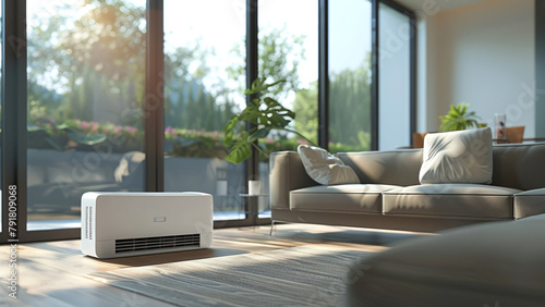 Modern Living Comfort: Energy-Efficient Air Conditioner in Eco-Friendly Living Room