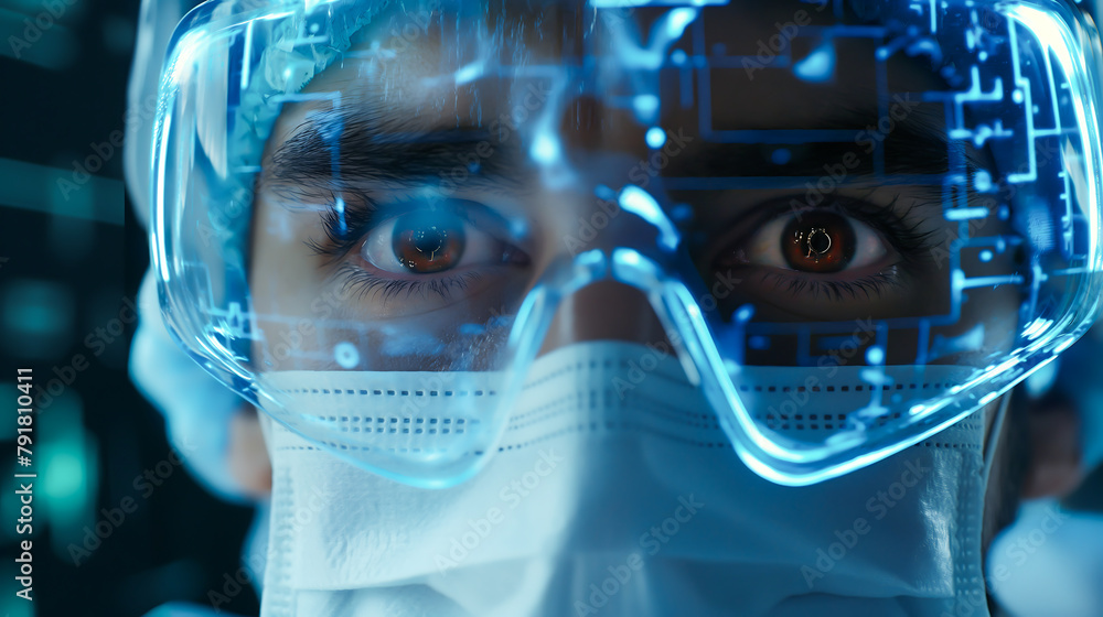 A doctor working with futuristic medical in hospital, looking disease and illness on monitor laboratory in the future technological digital. Medical and technology concept A doctor working with futuristic medical in hospital, looking disease and illness on monitor laboratory in the future technological digital. Medical and technology concept