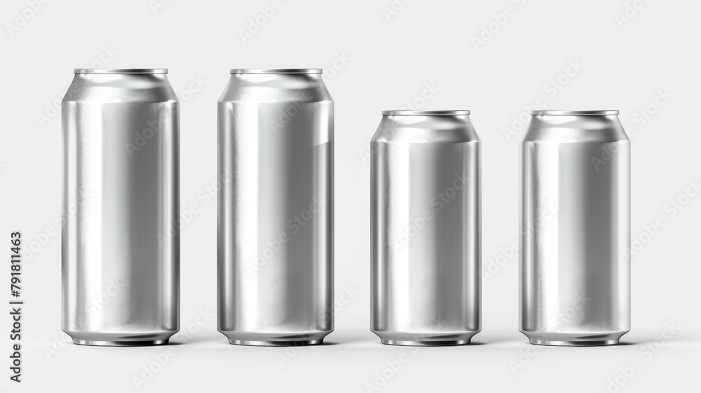 A realistic mockup of aluminium tin cans for drinks isolated on a white background. 3d template of a blank silver package for cold drinks. A realistic mockup of aluminium tin cans for drinks isolated on a white background. 3d template of a blank silver package for cold drinks.