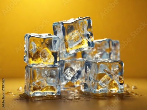 ice cubes on a yellow background