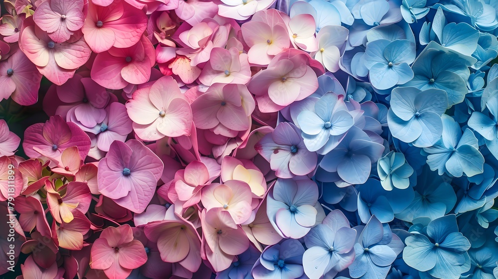 Obraz premium Captivating Hydrangea Blooms in Pastel Hues Forming a Vibrant Floral Background