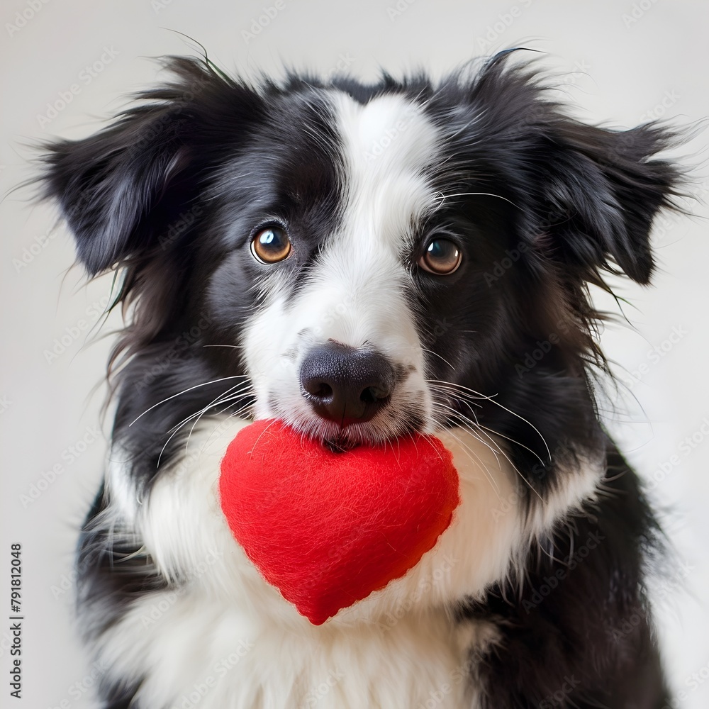 Affectionate Dog Holding Red Heart Shaped Toy with Endearing Expression