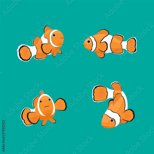 Clown fish isolated on green background, reef fish, vector illustration. photo
