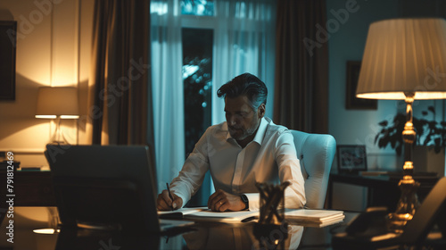 A focused businessman working late