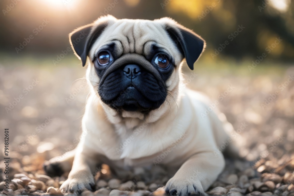 'puppy adorable solo portrait pug animal beige best friend breed canino cheerful cute dog domestic expression eye face happy head shot laughing little looking mouth open pedigree pet purebred small'
