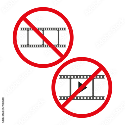 No video recording sign. Prohibited film camera usage. No cinematography allowed symbol. Vector illustration. EPS 10.