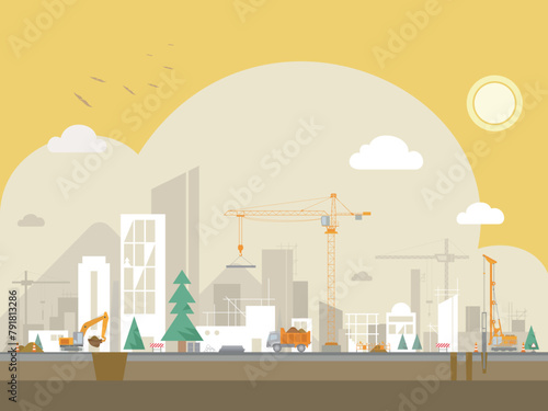 Simple Layers A001 Construction site shows the processing of the construction vector illustration graphic EPS 10
