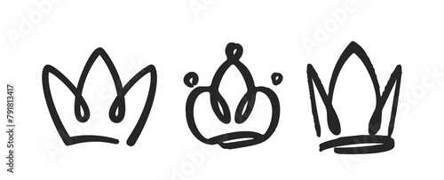 Doodle Crowns Monochrome Vector Elements. Humorous Hand-drawn Diadems, Tiaras, And Royal Headwear For Creative Projects