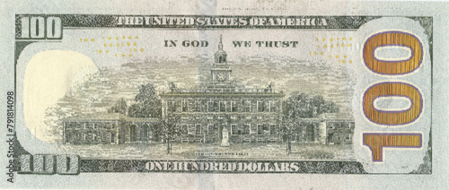 Vector reverse of high poly pixel mosaic 100 us dollars banknote. Game money or american flyer. Part 2