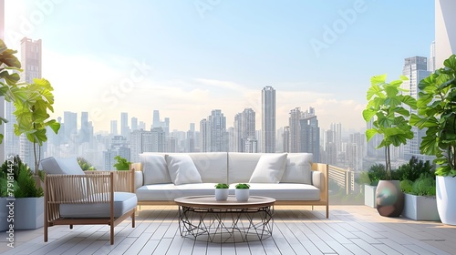 apartment condominium interior design living room and balcony terrace with background of urban city condominium room interior design background,ai photo