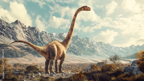 Brachiosaurus was a sauropod dinosaur, one of the largest. Brachiosaurus dinosaur in the nature, It lived in during the late Jurassic period photo