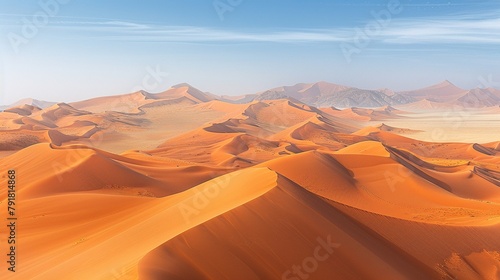 Majestic sandy landscape seen from above, endless dunes waving into the horizon, the essence of a secluded desert
