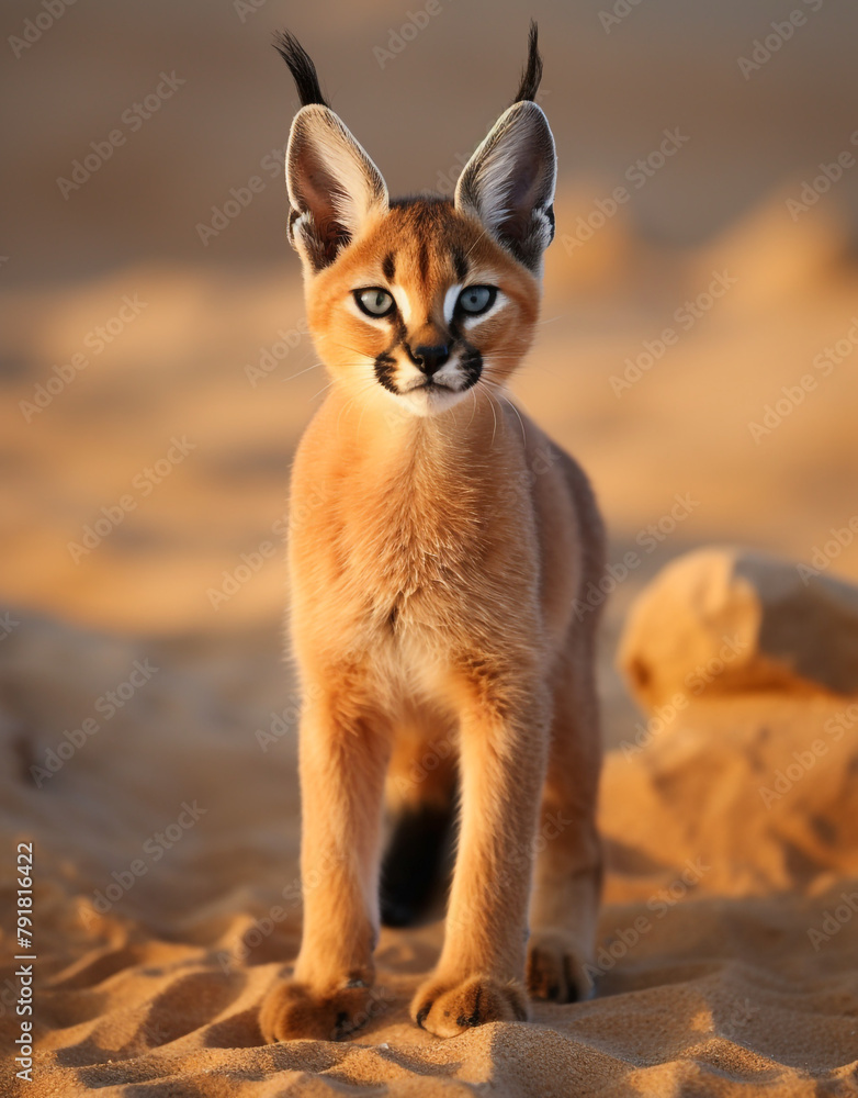 Obraz premium Caracal, , reallife animals, sand desert сreated with Generative Ai