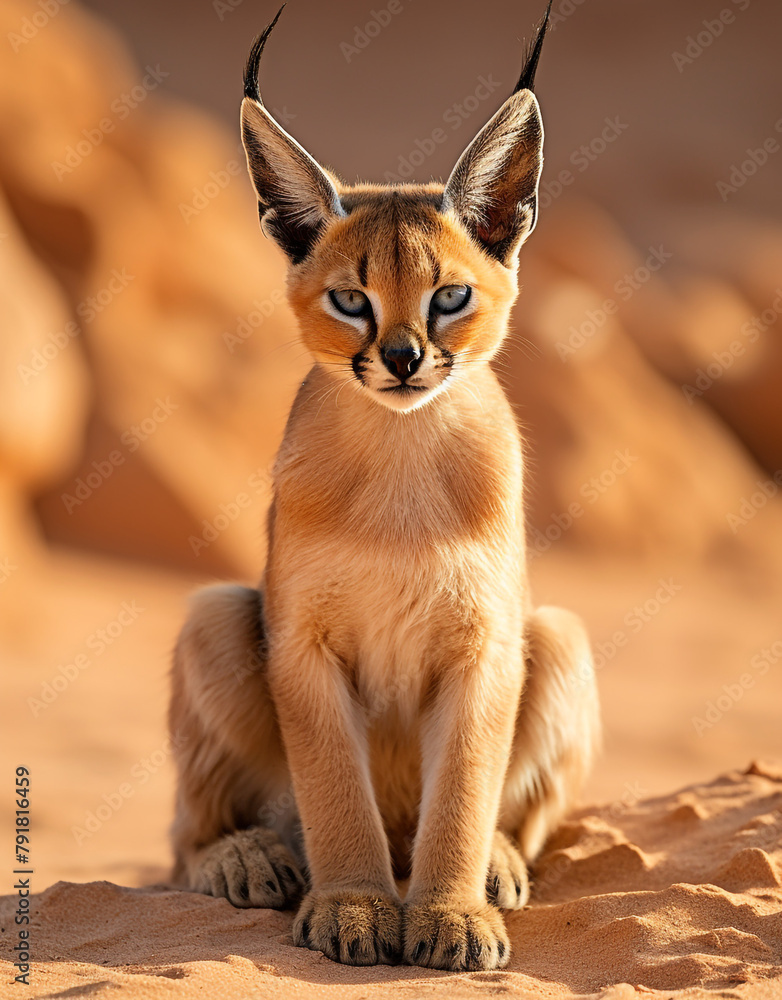 Fototapeta premium Caracal, , reallife animals, sand desert сreated with Generative Ai