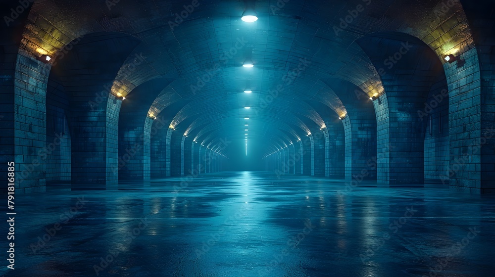 Expansive Subterranean Illuminated Tunnel with Geometric Symmetry