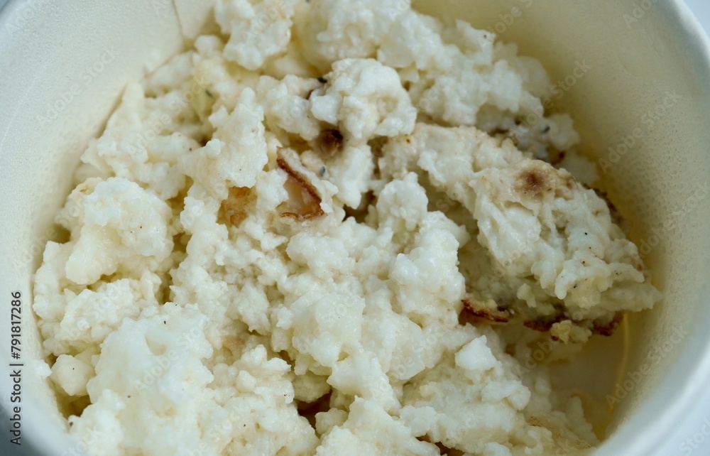 Low cholesterol and high protein bland healthy food. Scrambled white