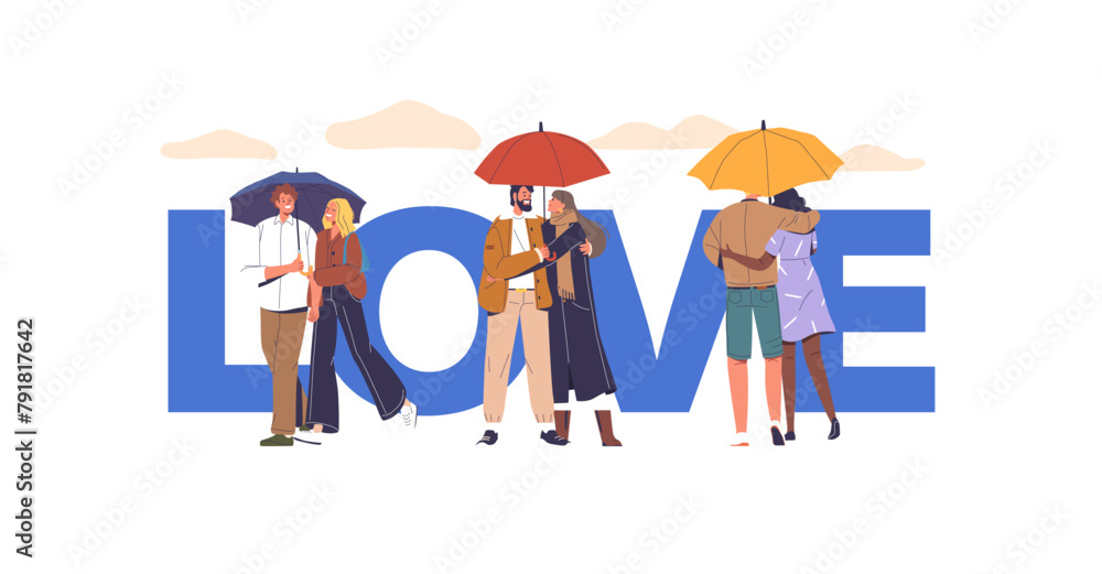 Couple In Love Concept. Characters Share An Umbrella Amidst a Rain, Creating A Timeless Haven Of Joy Couple In Love Concept. Characters Share An Umbrella Amidst a Rain, Creating A Timeless Haven Of Joy