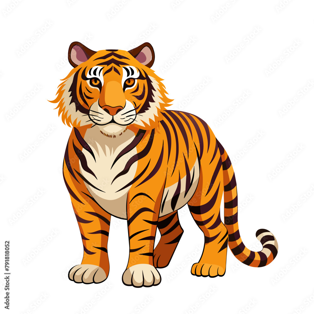 Obraz premium African feline tiger cartoon style on white background