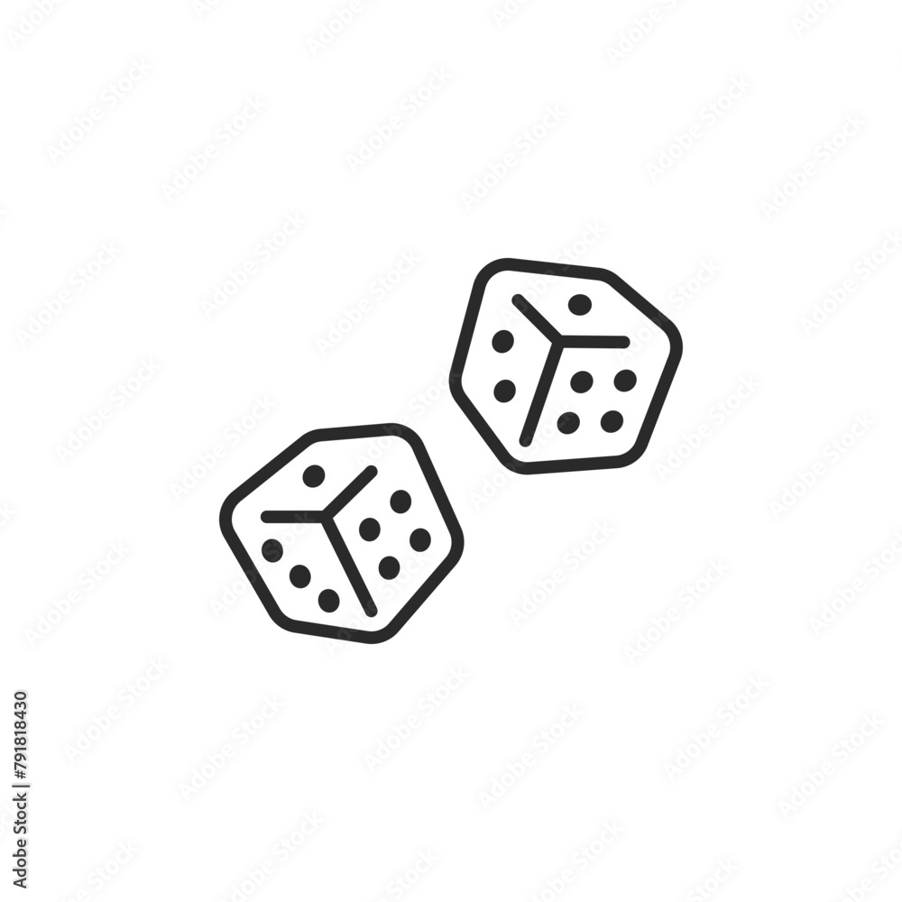 Pair of dice icon. Simple vector icon depicting two dice for casino, gambling, and gaming themes, suitable for web, app, and game design. Vector illustration. Pair of dice icon. Simple vector icon depicting two dice for casino, gambling, and gaming themes, suitable for web, app, and game design. Vector illustration.