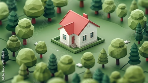 An isometric landing page with a cottage house for mortgages photo